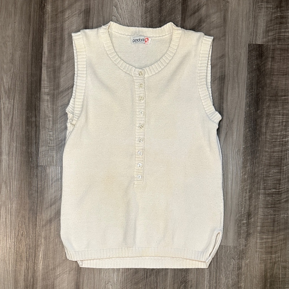 Pandora Vintage Sweater Tank Top – Button Front Knit – Made in USA – Size Small